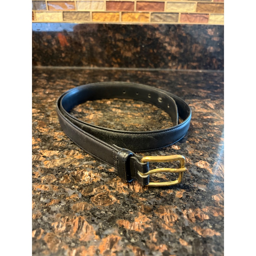 Christian Dior Belt Mens 38 Black Good Full Grain Cowhide Solid Brass Buckle